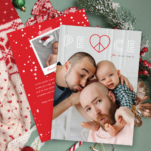 Simple Peace Heart Typography Minimalist Photo Holiday Card