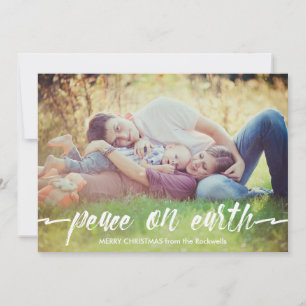 Simple Peace On Earth Painted Typography Photo Holiday Card