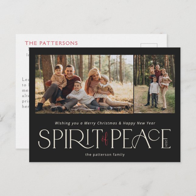 Simple Peace Photo Black Red Holiday Postcard (Front/Back)