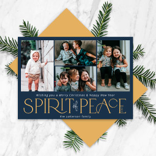 Simple Peace Photo Gold Navy Holiday Card
