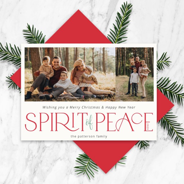 Simple Peace Photo Red Green Holiday Card (Creator Uploaded)
