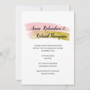 Simple peach and Gold Brush Stroke Wedding Invitat Invitation