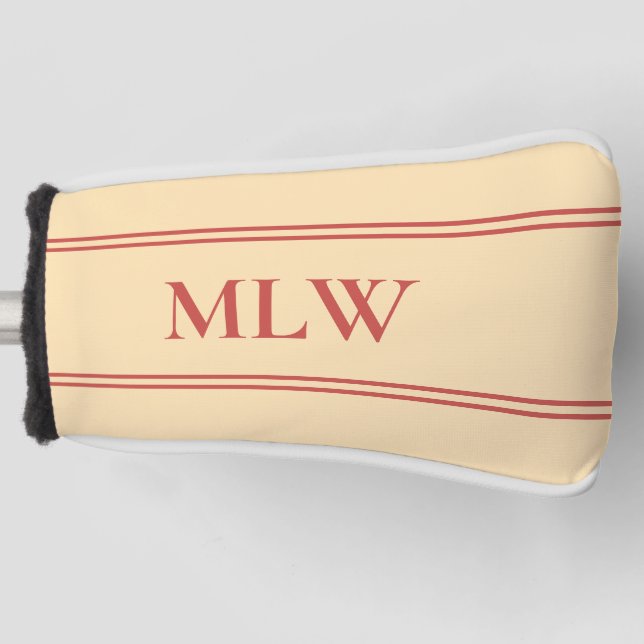 Simple Peach and Red Monogram Template Golf Head Cover (Front)