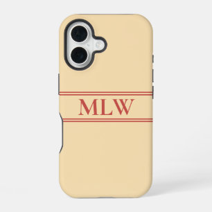 Simple Peach and Red Monogrammed iPhone 16 Case