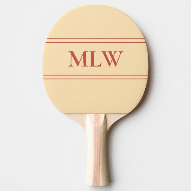 Simple Peach and Red Monogrammed Ping Pong Paddle (Front)
