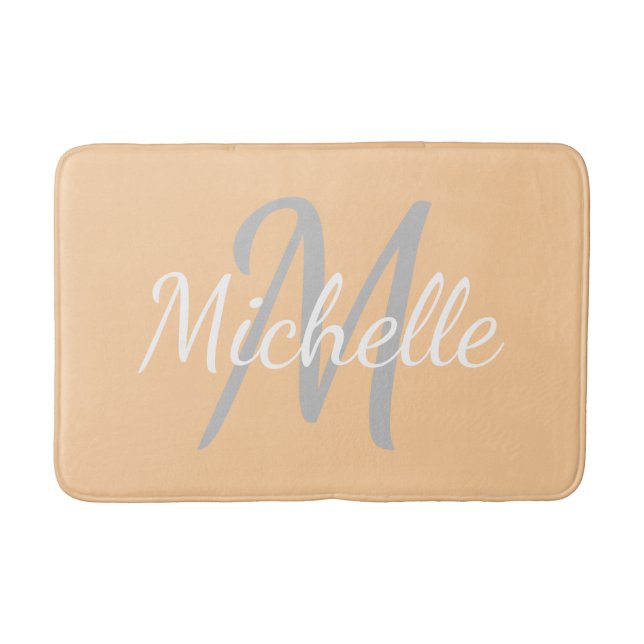 Simple peach Bold Typography & Name Monogram Bath Mat (Front)