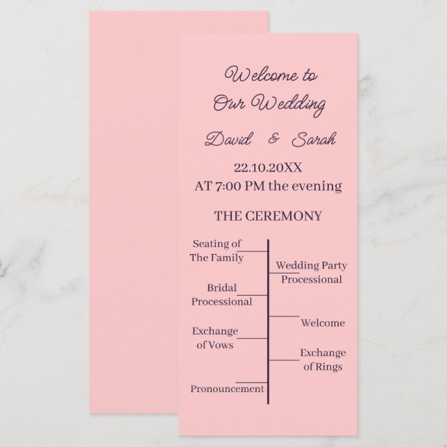 Simple Peach Custom Wedding Program (Front/Back)
