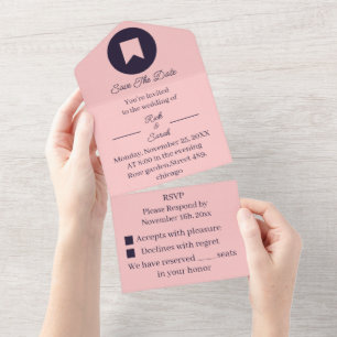 Simple Peach Customised Save The Date All In One Invitation