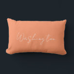 Simple Peach Family Name Script Text Minimalist Lumbar Cushion<br><div class="desc">With a thin script and peach, this throw pillow is a nice addition for a minimalist, modern decor theme. The options to change the font, colour, and overall colour (background) of the pillow are available.</div>