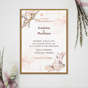 Simple peach floral Wedding Invitation