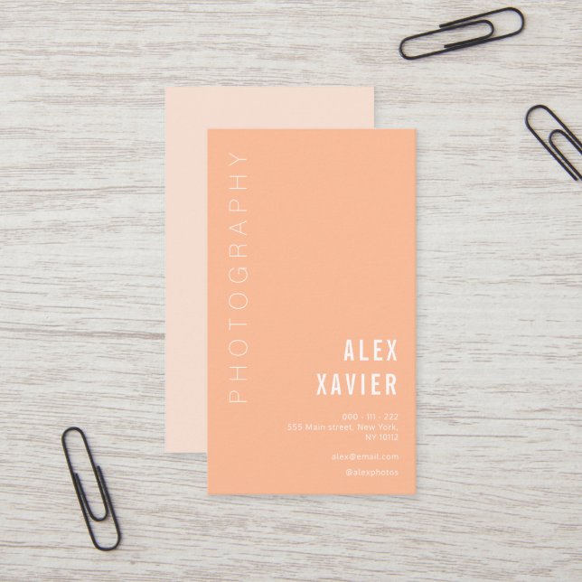 simple peach fuzz photographer business card (Front/Back In Situ)
