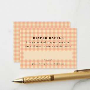 Simple Peach Gingham Diaper Raffle Enclosure Card