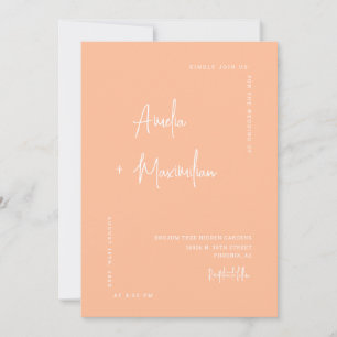 Simple Peach Modern Minimal QR Code Photo Wedding Invitation