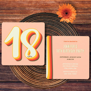 Simple Peach Modern Retro Groovy 18th Birthday Invitation