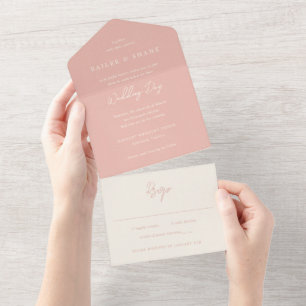 Simple Peach Modern Wedding All In One Invitation