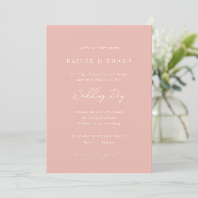 Simple Peach Modern Wedding Invitation (Standing Front)