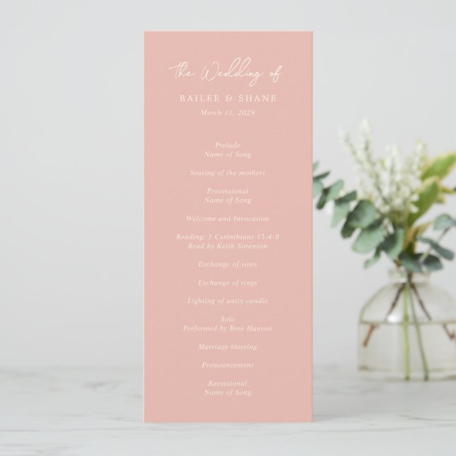 Simple Peach Modern Wedding Programme (Standing Front)
