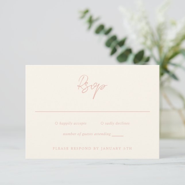 Simple Peach Modern Wedding RSVP Card (Standing Front)