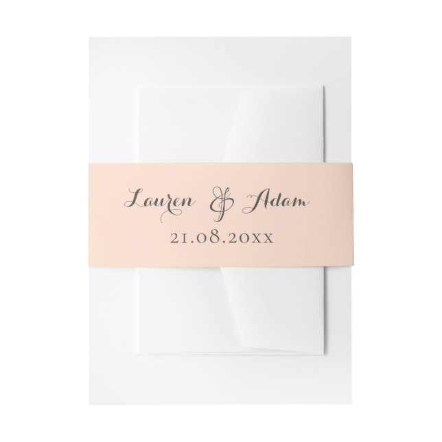 Simple Peach Monogram Names Wedding  Invitation Belly Band (Front Example)