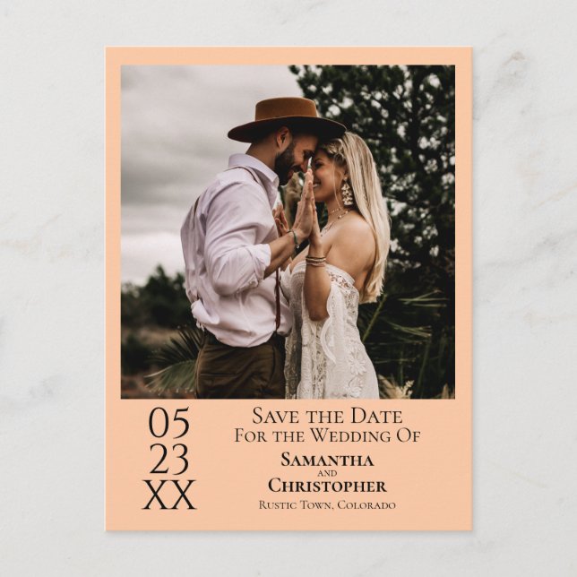 Simple Peach Orange Wedding Save the Date Photo Postcard (Front)