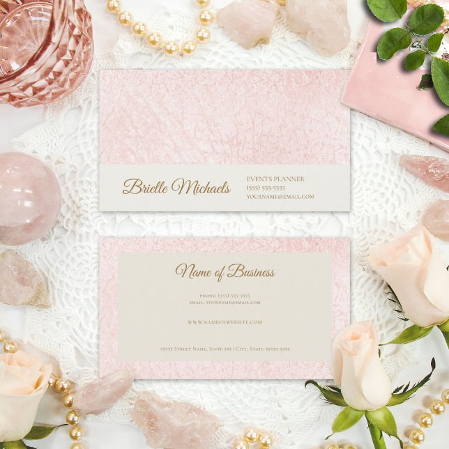 Simple Pearl Pink Satin With Elegant Gold Script Business Card (Simple Pearl Pink Satin With Elegant Gold Script Business Cards)