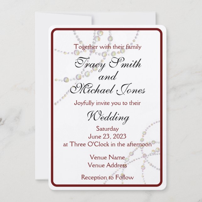 Simple Pearls Wedding Invitation Customisable (Front)