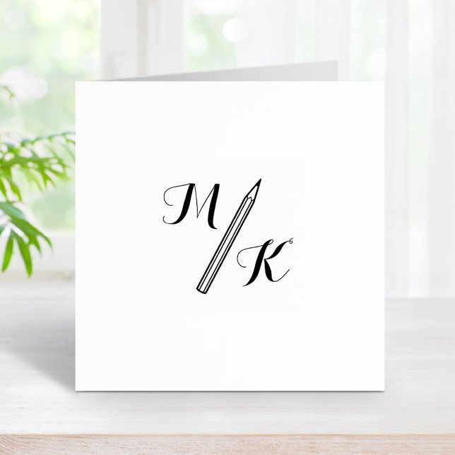 Simple Pencil Monogram Initials 1x1 Rubber Stamp (Creator Uploaded)
