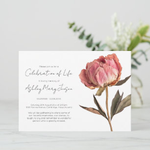 Simple Peony Celebration of Life Funeral Invitation