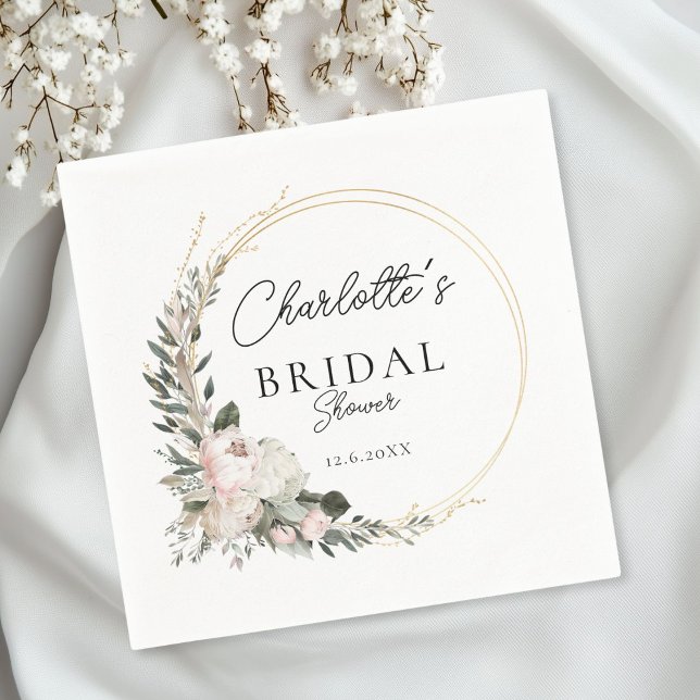 Simple, peony, eucalyptus, Bridal Shower     Napkin (Personalized, Simple, peony, eucalyptus, Bridal Shower Napkins)