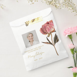 Simple Peony Photo Funeral Seed Favour Bags