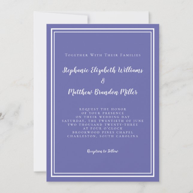 Simple Periwinkle Blue & White Wedding Minimalist Invitation (Front)