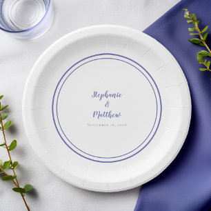 Simple Periwinkle White Modern Bride Groom Wedding Paper Plate