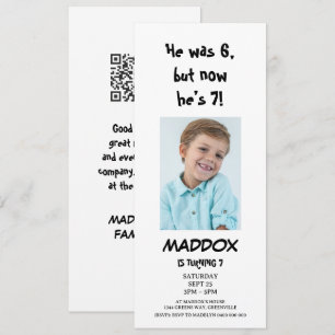 Simple Personal Photo 7th Birthday with QR Code Invitation