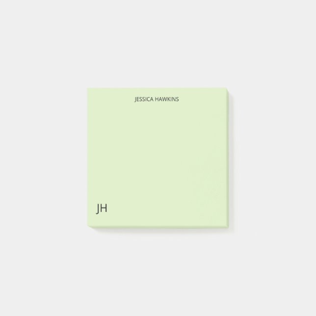 Simple Personal Stationery Monogram Pale Green Post-it Notes (Front)