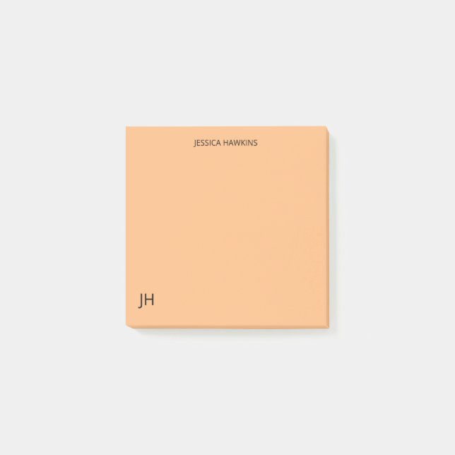 Simple Personal Stationery Monogram Pale Orange Post-it Notes (Front)