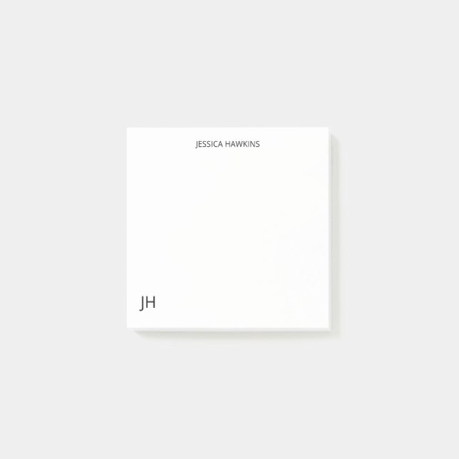 Simple Personal Stationery Monogram White Post-it Notes (Front)
