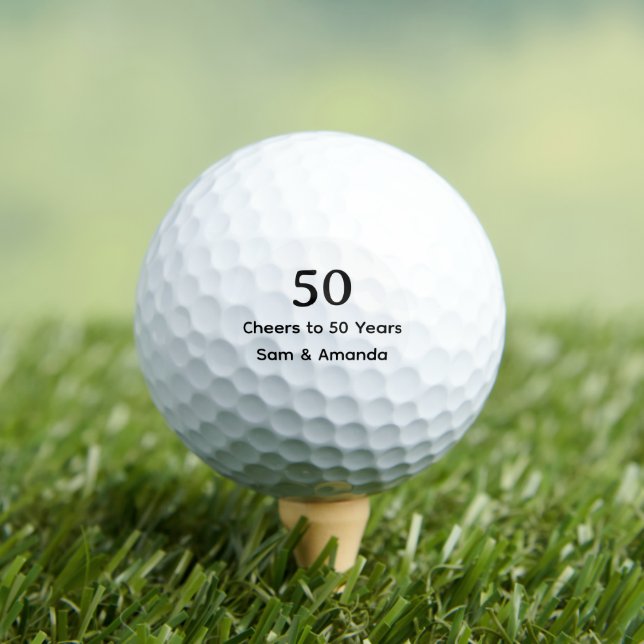 Simple Personalised 50th Anniversary Golf Balls (Insitu Tee)
