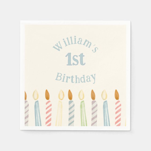 Simple Personalised Birthday Name Candles Party Napkin (Front)