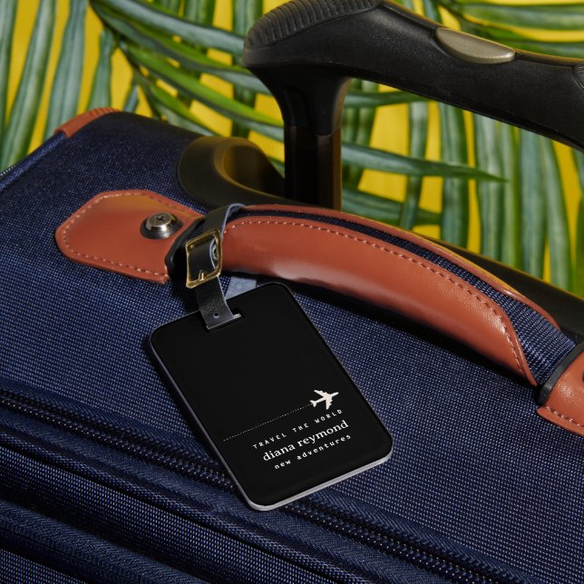 Simple Personalised Black Luggage Tag (Front Insitu 1)