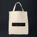 Simple Personalised Black White Store Name Tote Bag<br><div class="desc">A simple design perfect for boutiques and other fine retailers . Add the name of your business and a tagline or motto. A simple and stylish design your customers will love. 

If you need additional text,  or need help to personalise the text,  contact the designer who can assist you.</div>