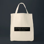 Simple Personalised Black White Store Name Tote Bag<br><div class="desc">A simple design perfect for boutiques and other fine retailers . Add the name of your business and a tagline or motto. A simple and stylish design your customers will love. 

If you need additional text,  or need help to personalise the text,  contact the designer who can assist you.</div>