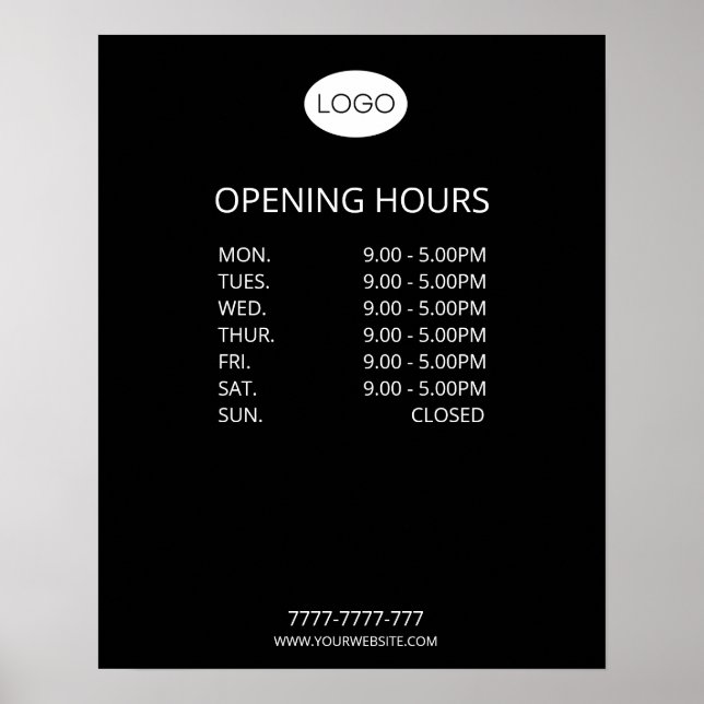 Simple Personalised Business Opening Hours Logo Poster (Front)