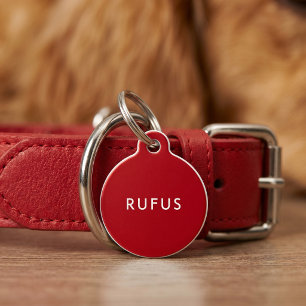 Simple Personalised Dogs Name Red White Pet Tag