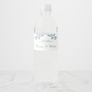 Simple Personalised Dusty Blue  Welcome Wedding  Water Bottle Label