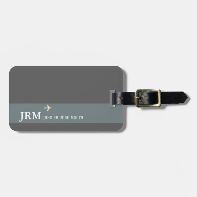 simple, personalised elegant grey bag travel luggage tag (Front Horizontal)