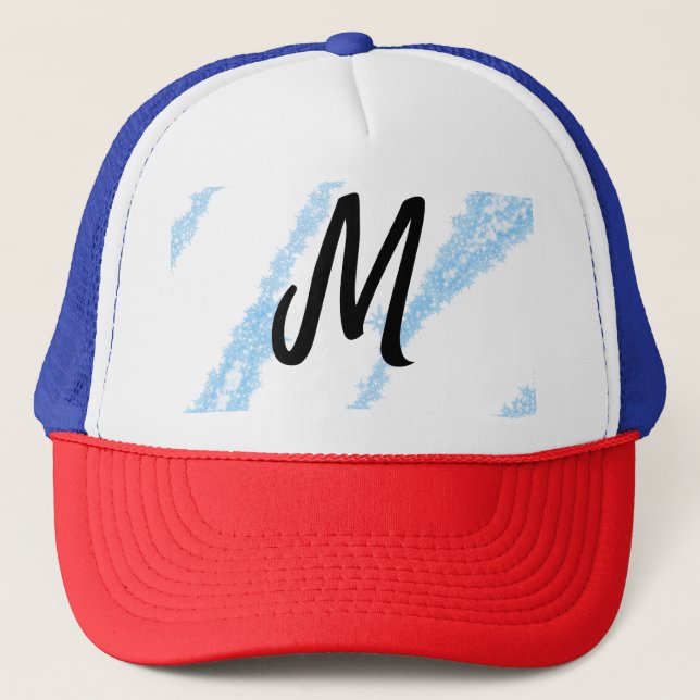 Simple personalised glitter monogram baking  throw trucker hat (Front)