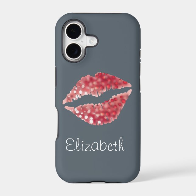 Simple Personalised Grey Glitter Red Lips (Back)