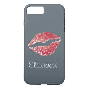 Simple Personalised Grey Glitter Red Lips iPhone 8 Plus/7 Plus Case