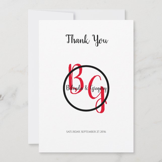 Simple Personalised Initials Wedding Thank You Card (Back)