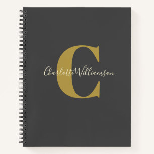 Simple Personalised Monogram and Name in Black Notebook